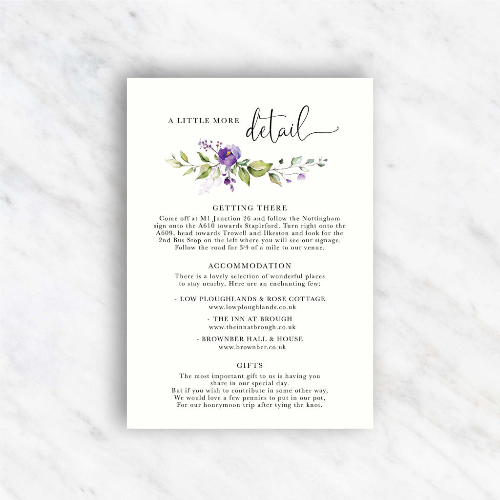 Purple Floral Foliage Information card