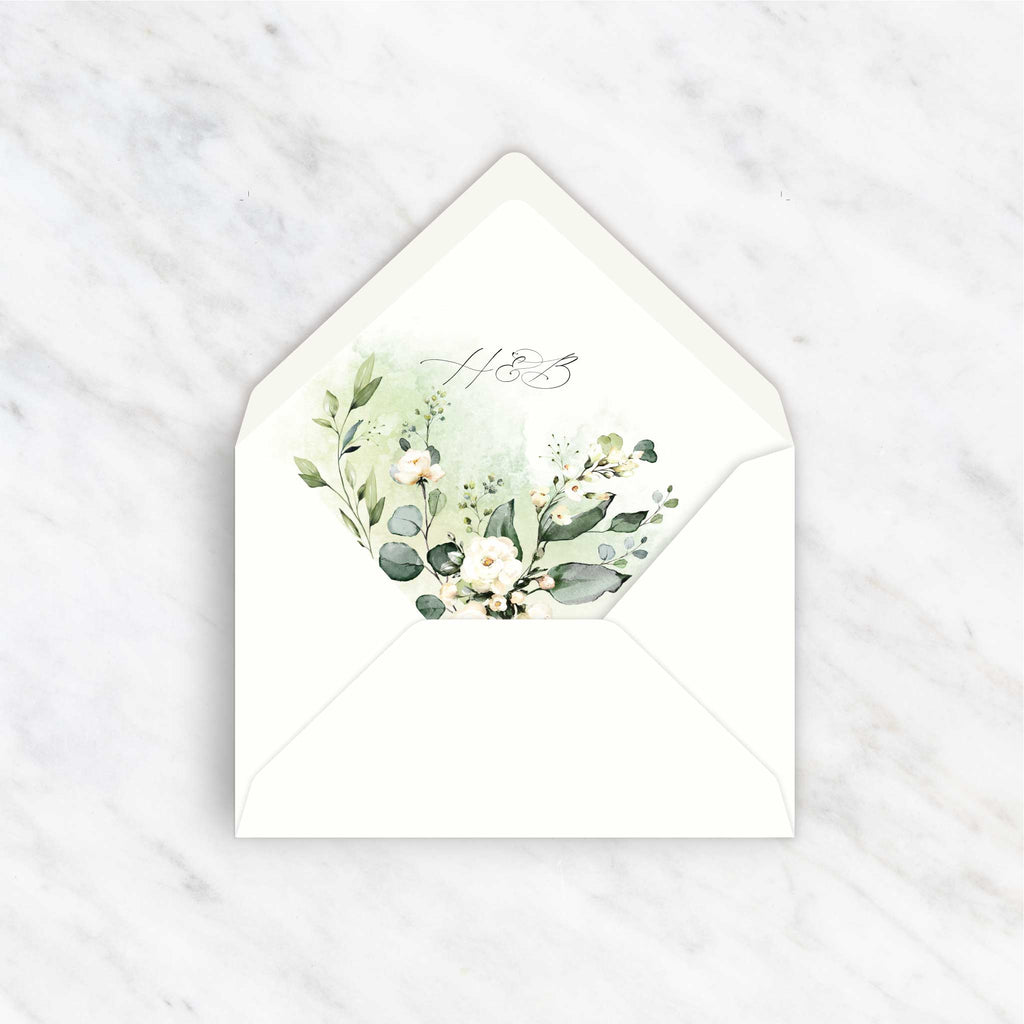 White Floral Evergreen Envelope liners