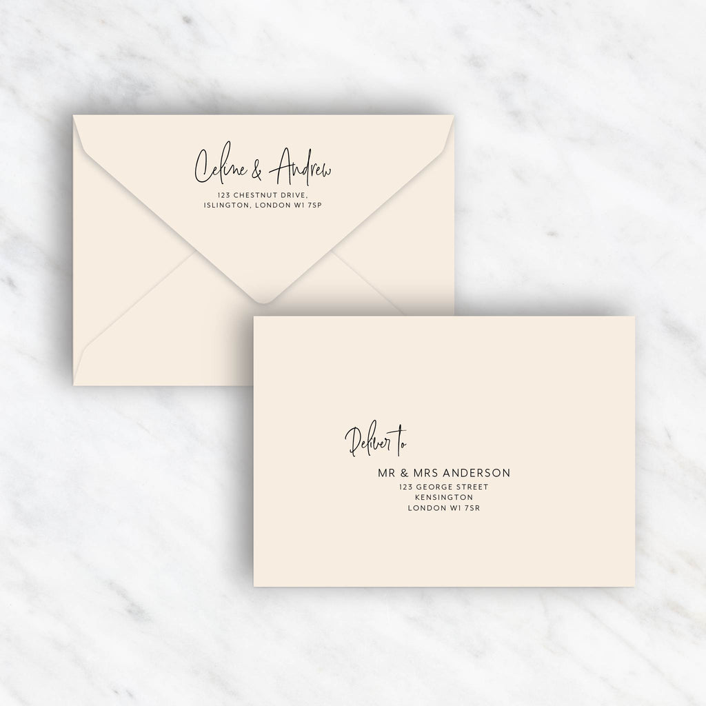 Black or white envelope printing - Angled invites