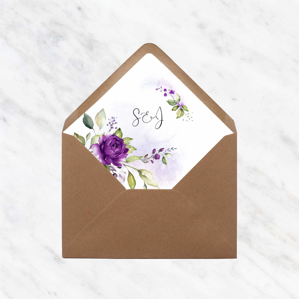 Purple Floral Foliage Envelope liners