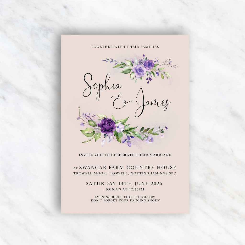 Purple Floral Foliage Invitation