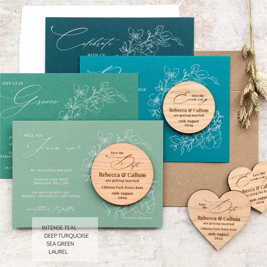 Black Classic Save The Date Magnets With Luxury Blossom Cards
