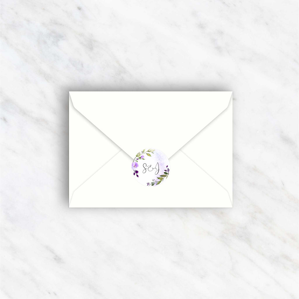 Purple Floral Foliage Envelope Stickers