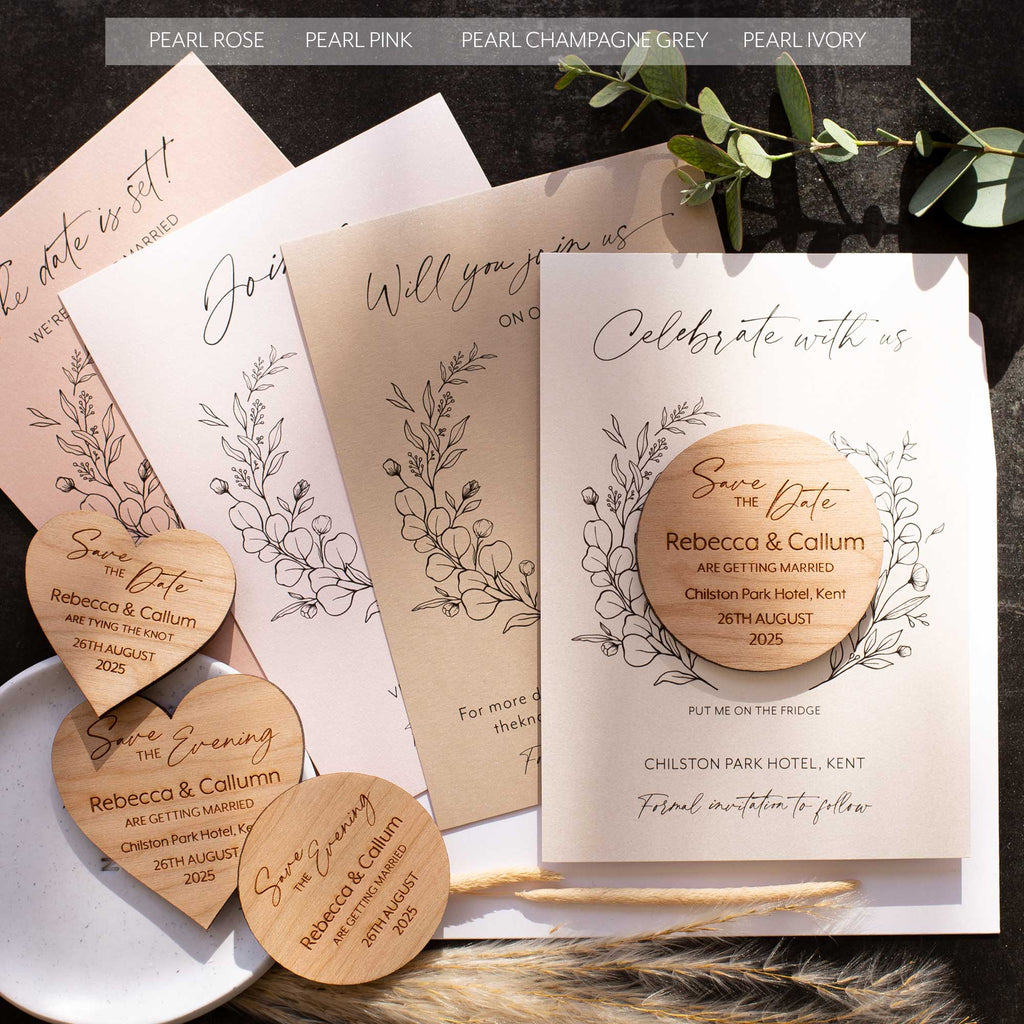 Modern Save The Date Magnets With Eucalyptus Blue Cards