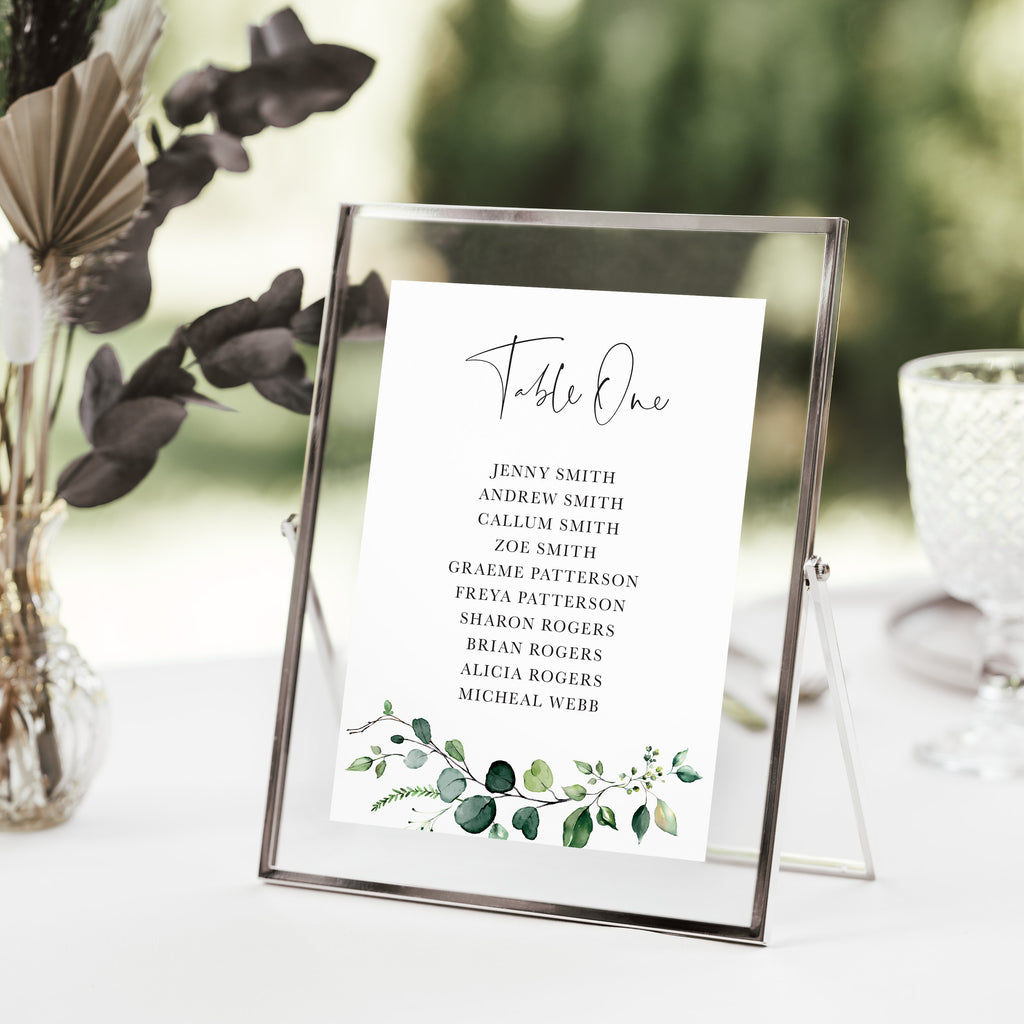 Evergreen Table Plan Cards