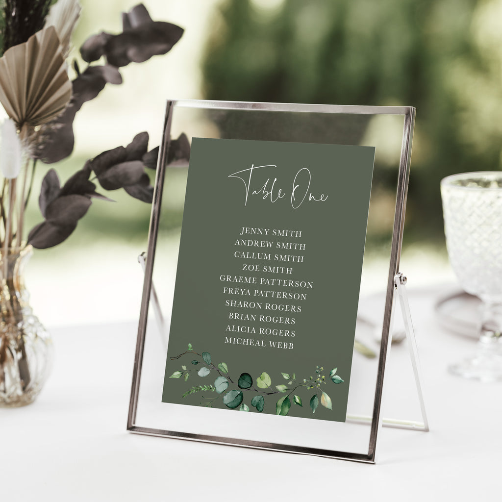 Evergreen Table Plan Cards