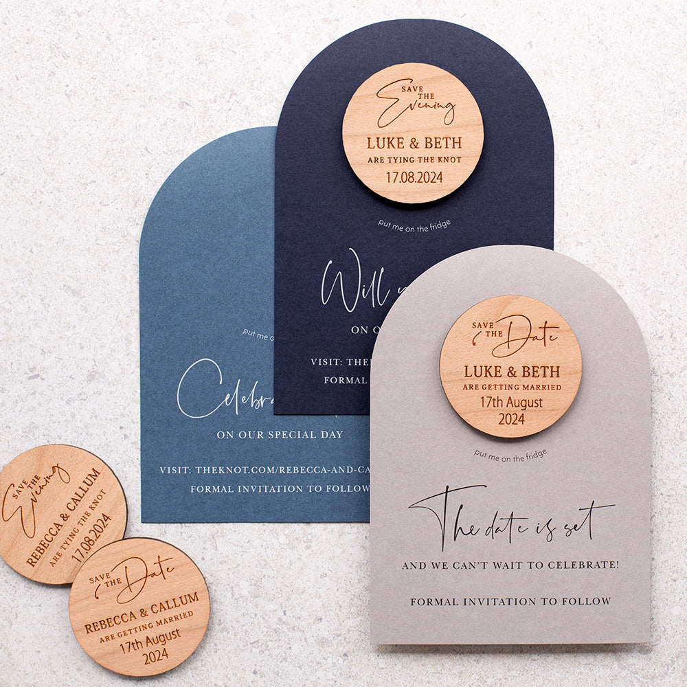 Blue arched save the date magnet