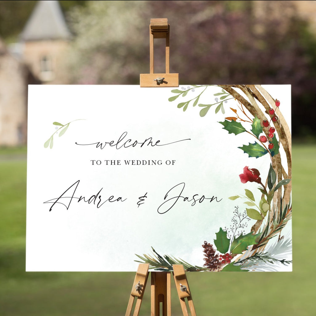 Winter Festive Wedding Welcome Sign