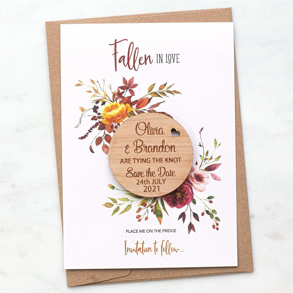 Autumn Fall Save The Date Magnets Wooden Round Magnets with Cards NIVI Design