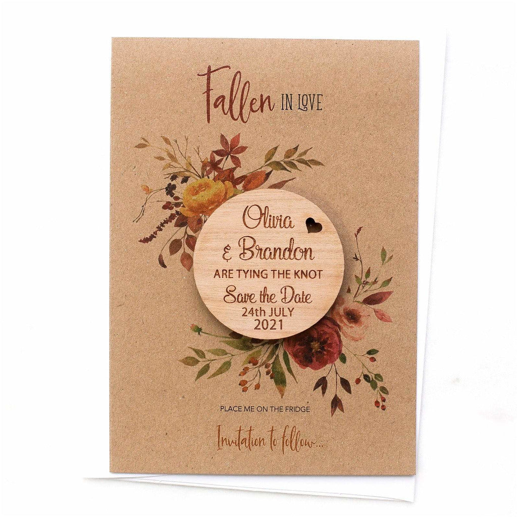 Autumn Fall Save The Date Magnets Wooden Round Magnets with Cards NIVI Design