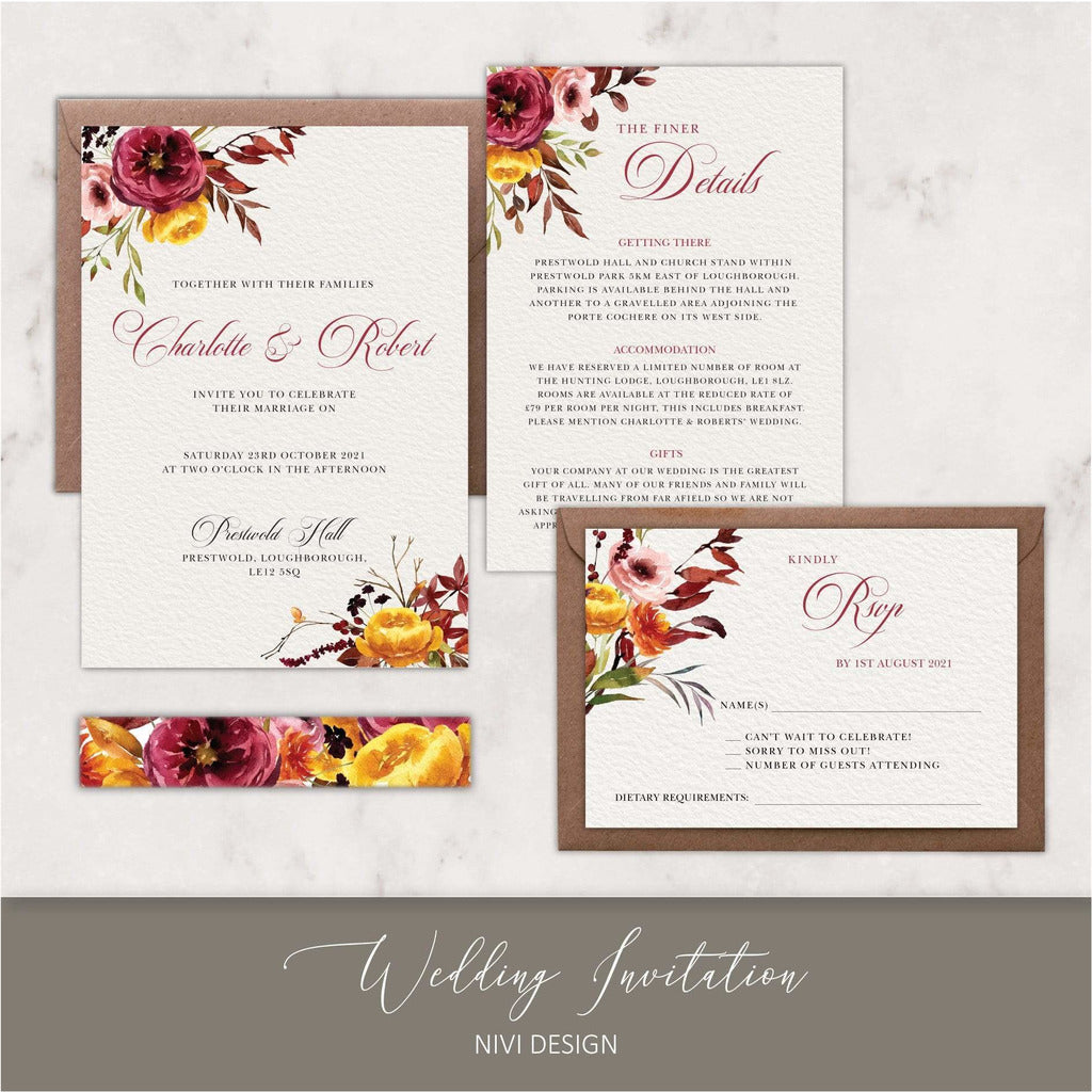 Autumn Fall Wedding Invitation NIVI Design