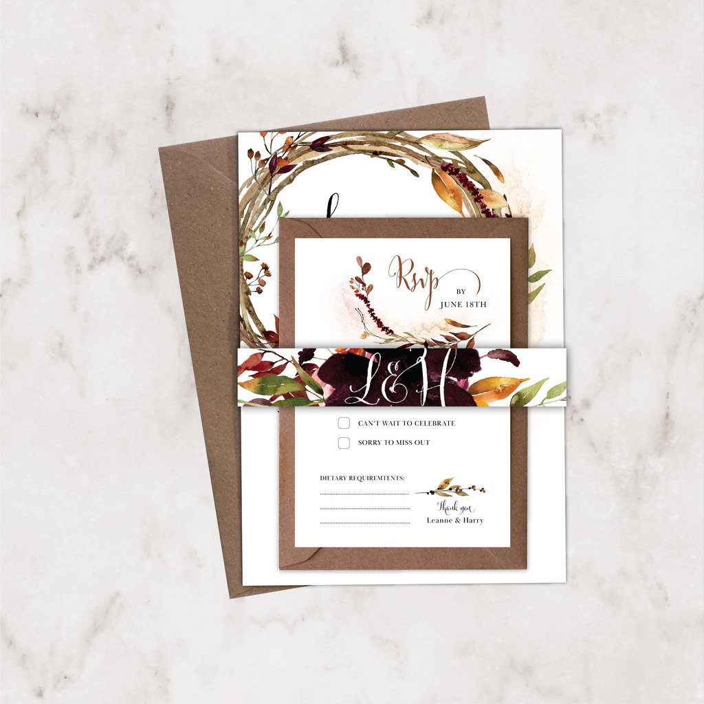 Autumn Fall Wreath Wedding Invitation NIVI Design