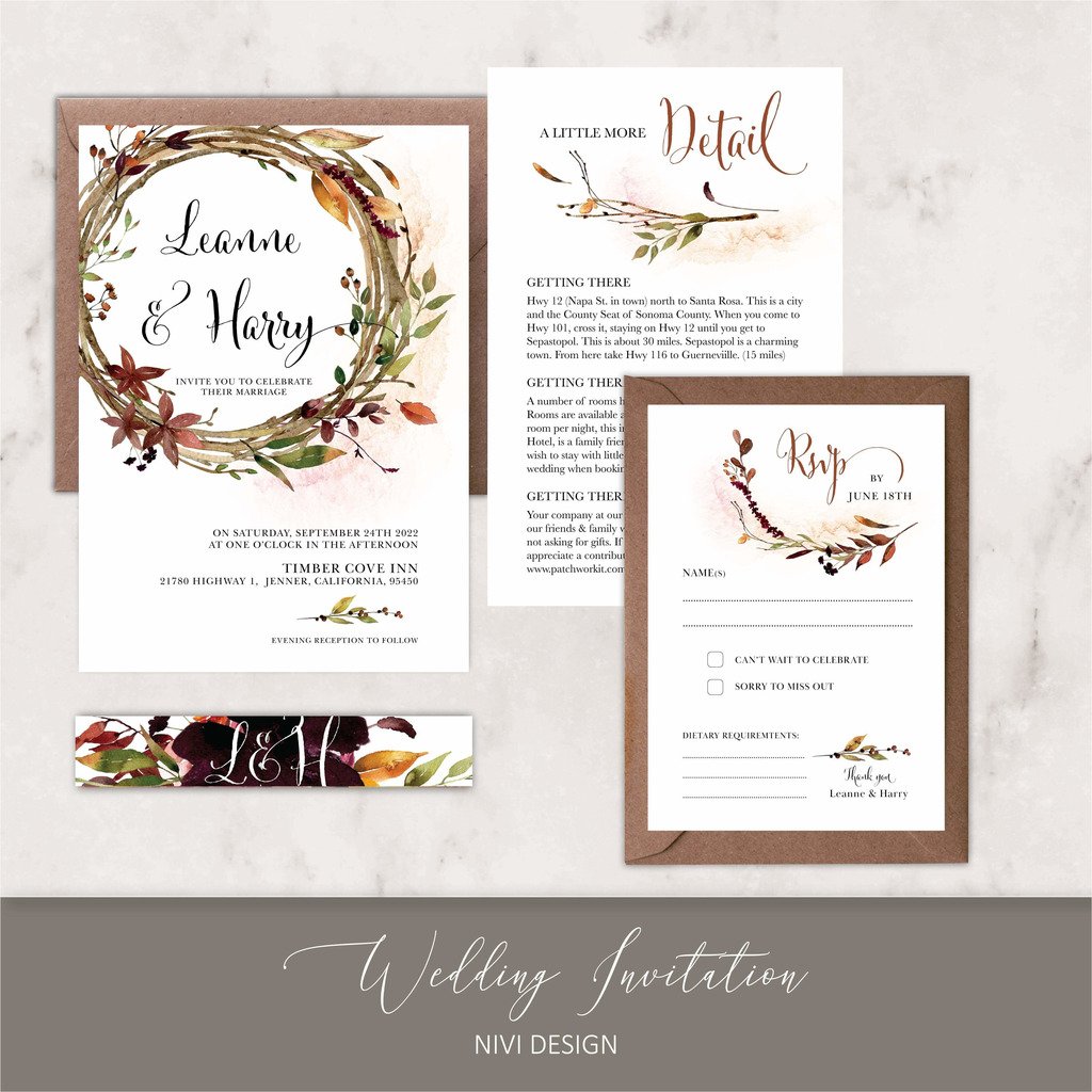 Autumn Fall Wreath Wedding Invitation NIVI Design