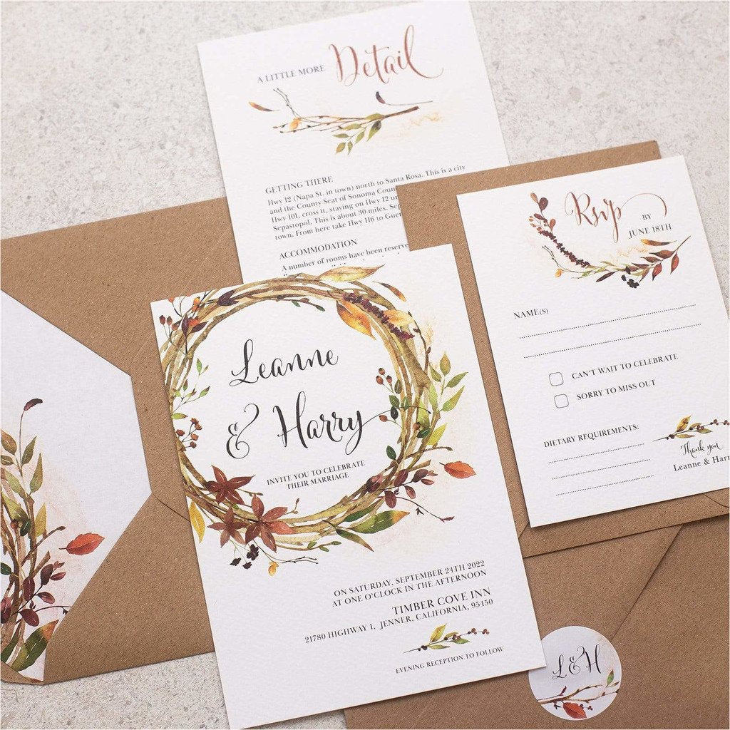 Autumn Fall Wreath Wedding Invitation NIVI Design