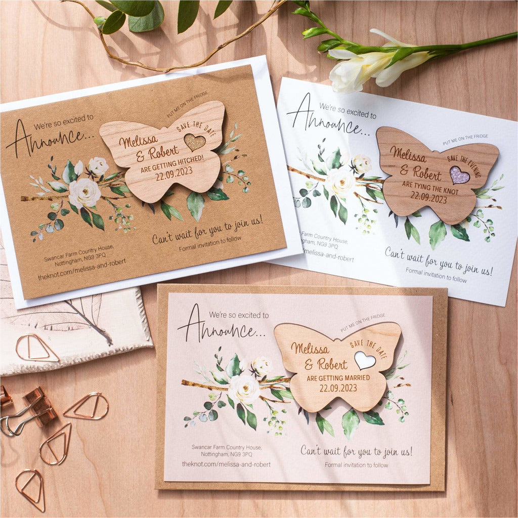 Butterfly Wood Save The Date Magnets With Cards NIVI Design