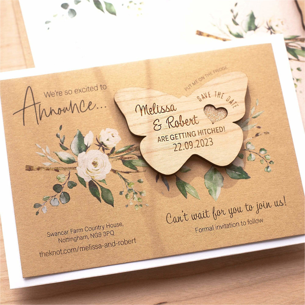 Butterfly Wood Save The Date Magnets With Cards NIVI Design