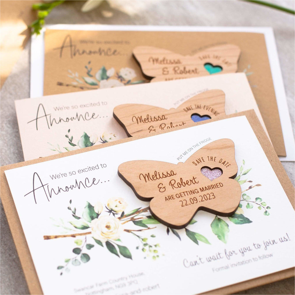 Butterfly Wood Save The Date Magnets With Cards NIVI Design