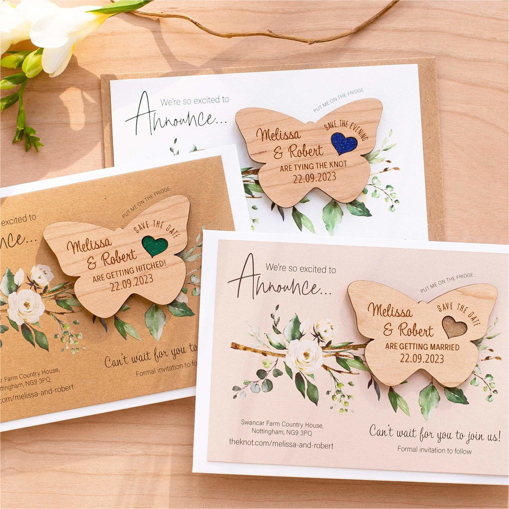 Butterfly Wood Save The Date Magnets With Cards NIVI Design