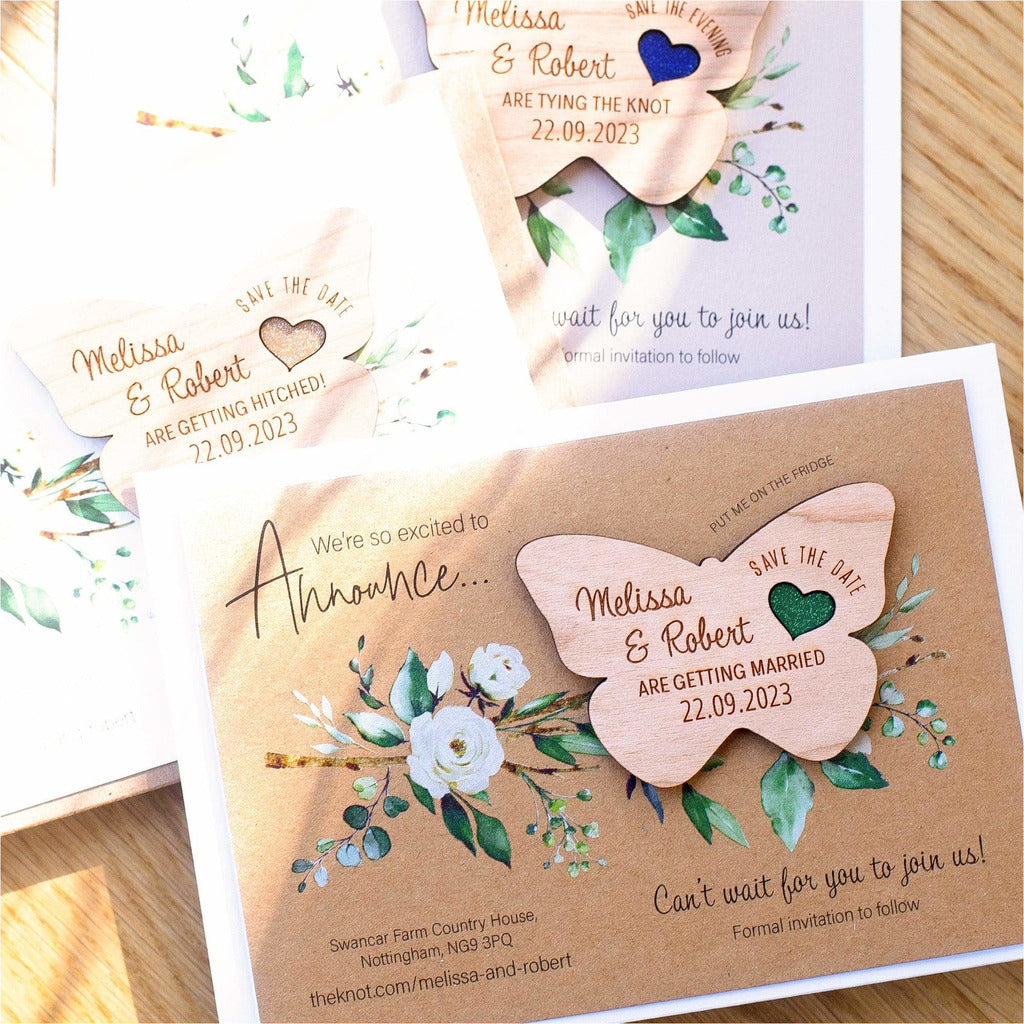 Butterfly Wood Save The Date Magnets With Cards NIVI Design