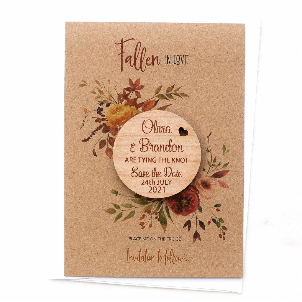 Fall Autumn Save The Date Magnets Wooden Round Magnets with Cards NIVI Design