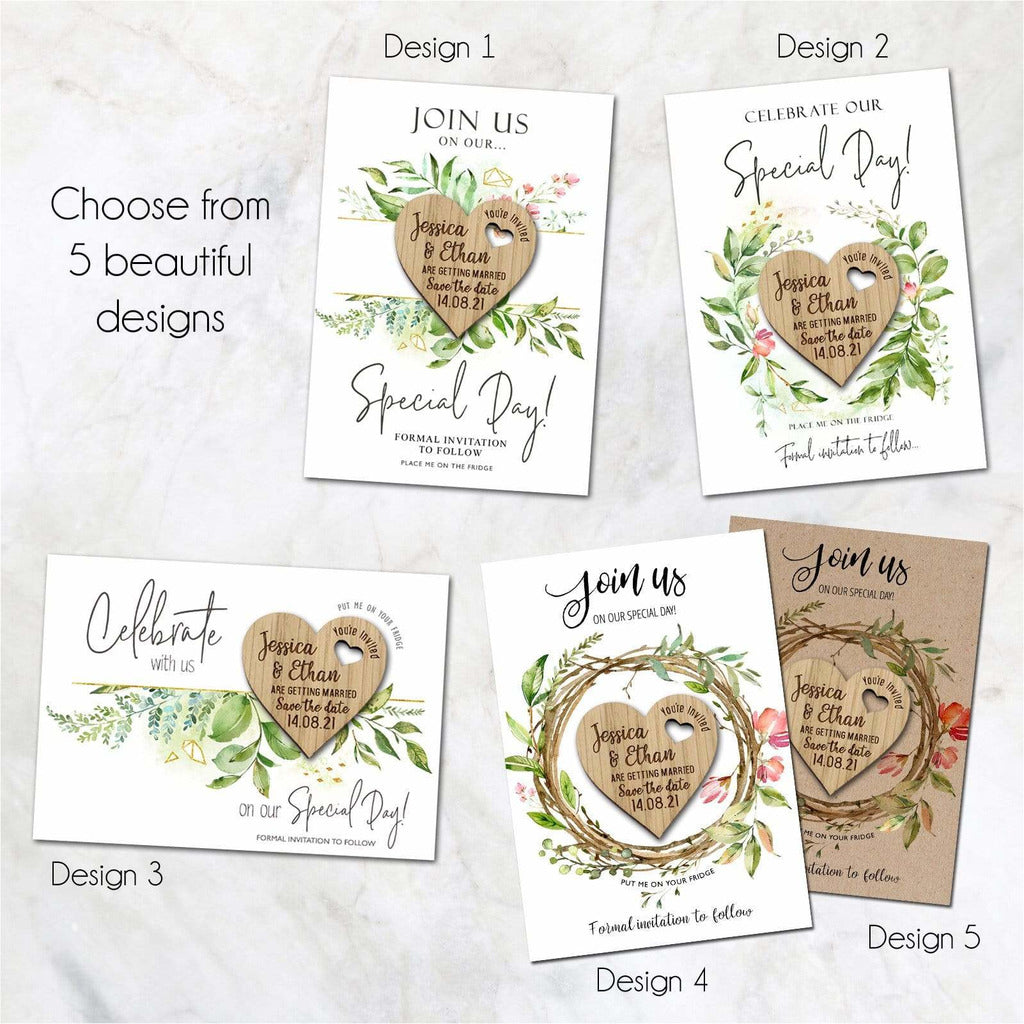 Floral Save The Date Magnets Wood Heart with Cards NIVI Design