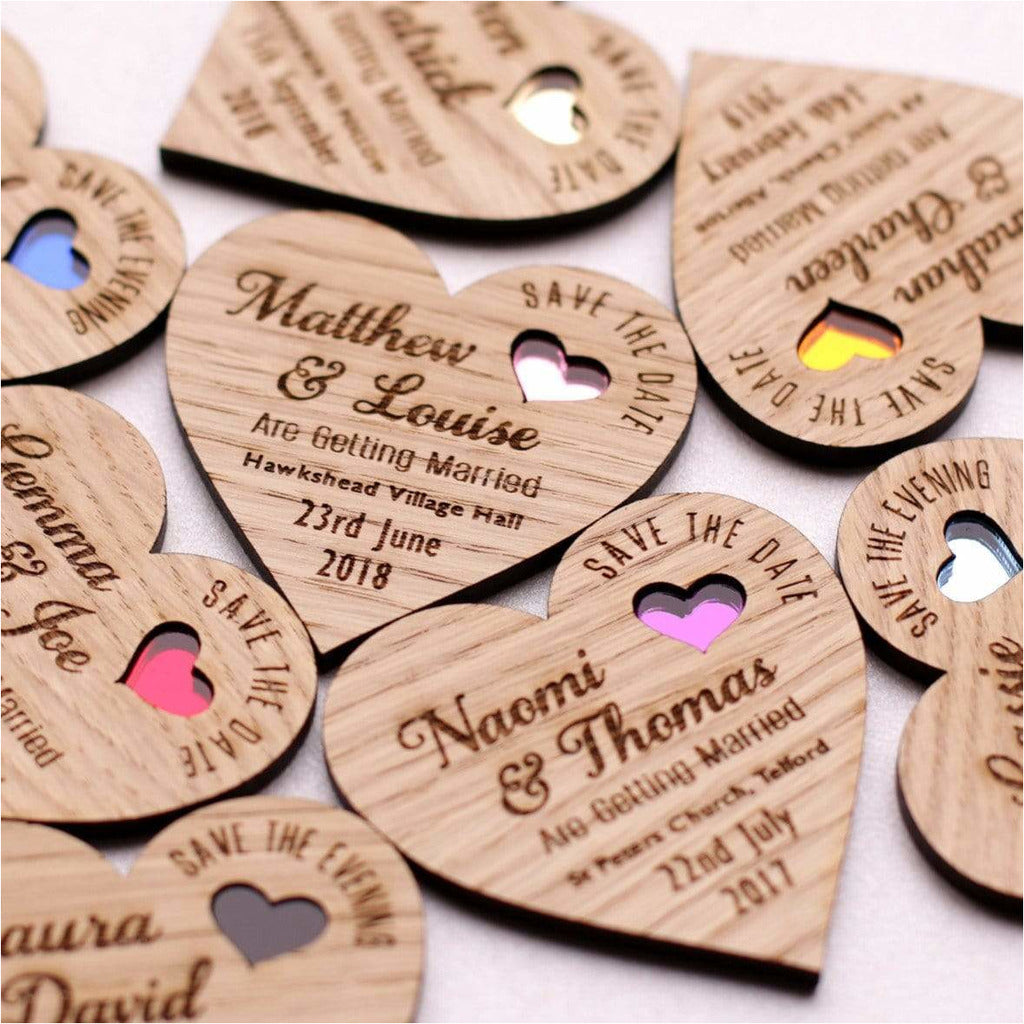 Heart Save The Date Wooden Magnets with Coloured Hearts NiVi Design