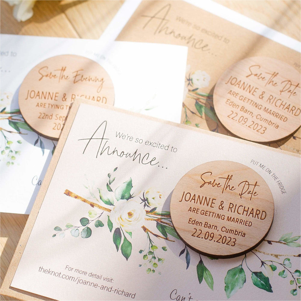 Luxury Round Wood Save The Date Magnets With Custom Cards NIVI Design