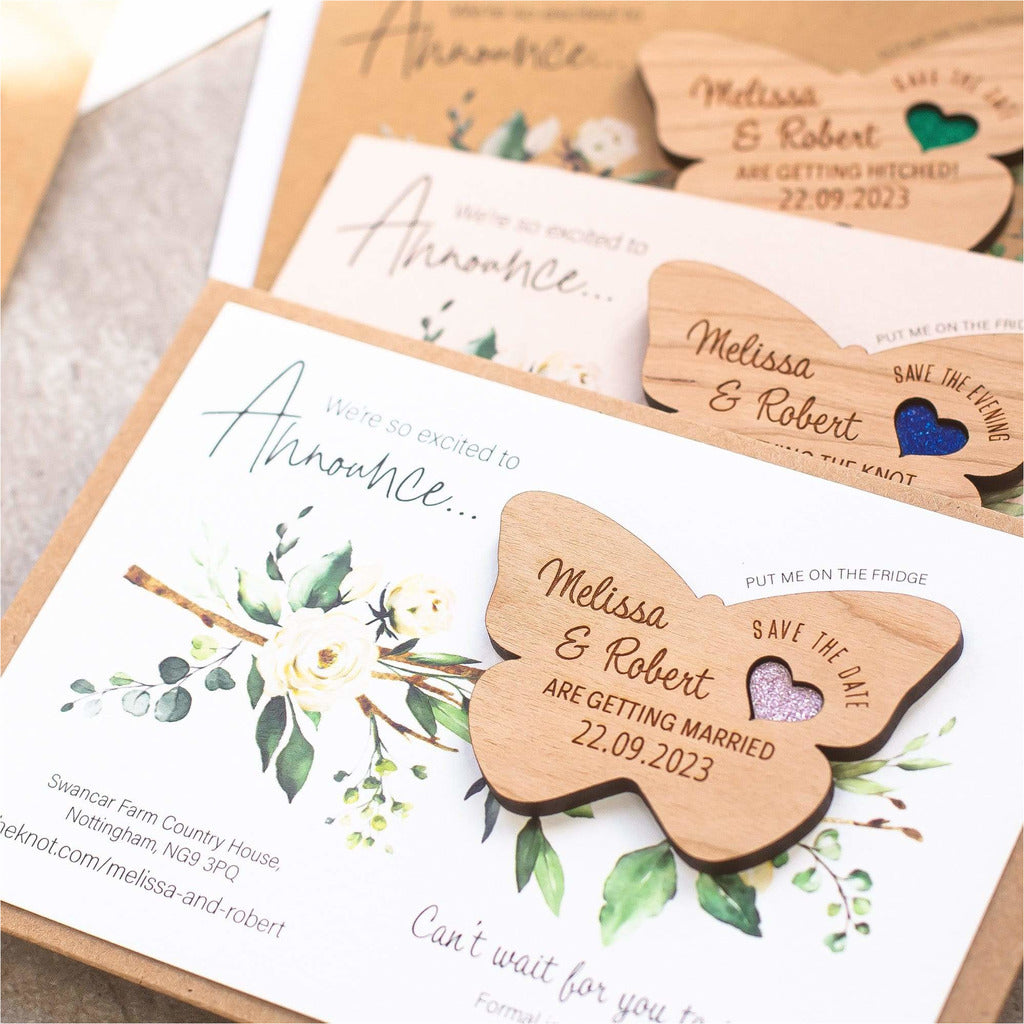 Luxury Rustic Butterfly Save The Date Magnets With Cards NIVI Design