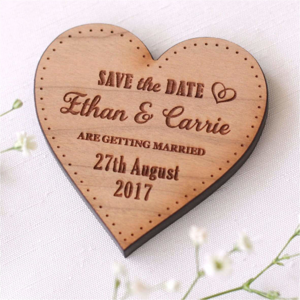 Personalised Wedding Save The Date Magnets Wooden Hearts NiVi Design