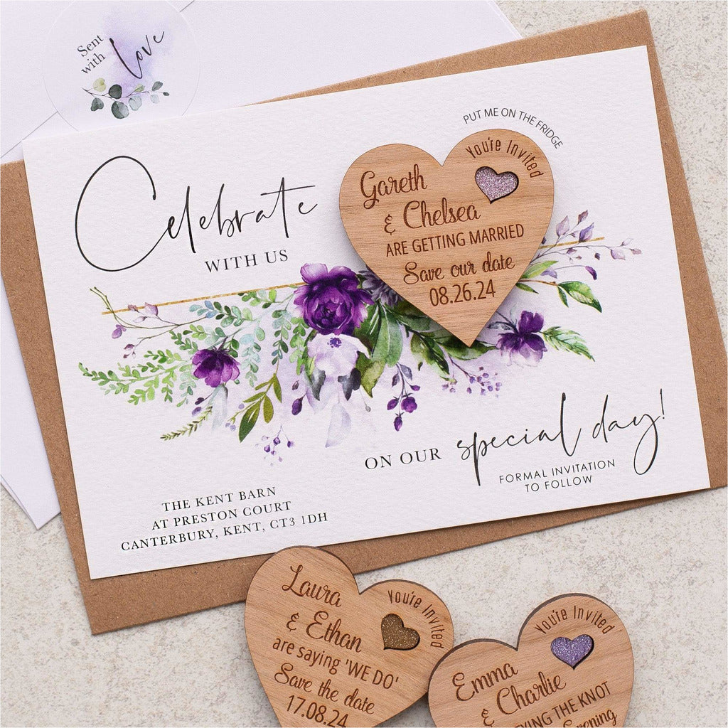 Purple Floral Save The Date Magnets and Cards NIVI Design