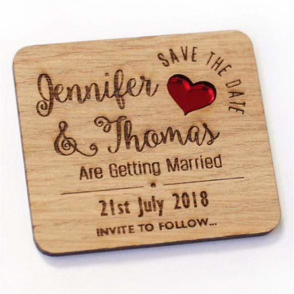 Rectangle Save The Date Wooden Magnets with Coloured Hearts NiVi Design