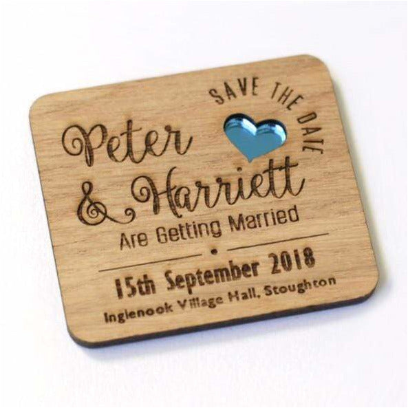 Rectangle Save The Date Wooden Magnets with Coloured Hearts | NIVI Design