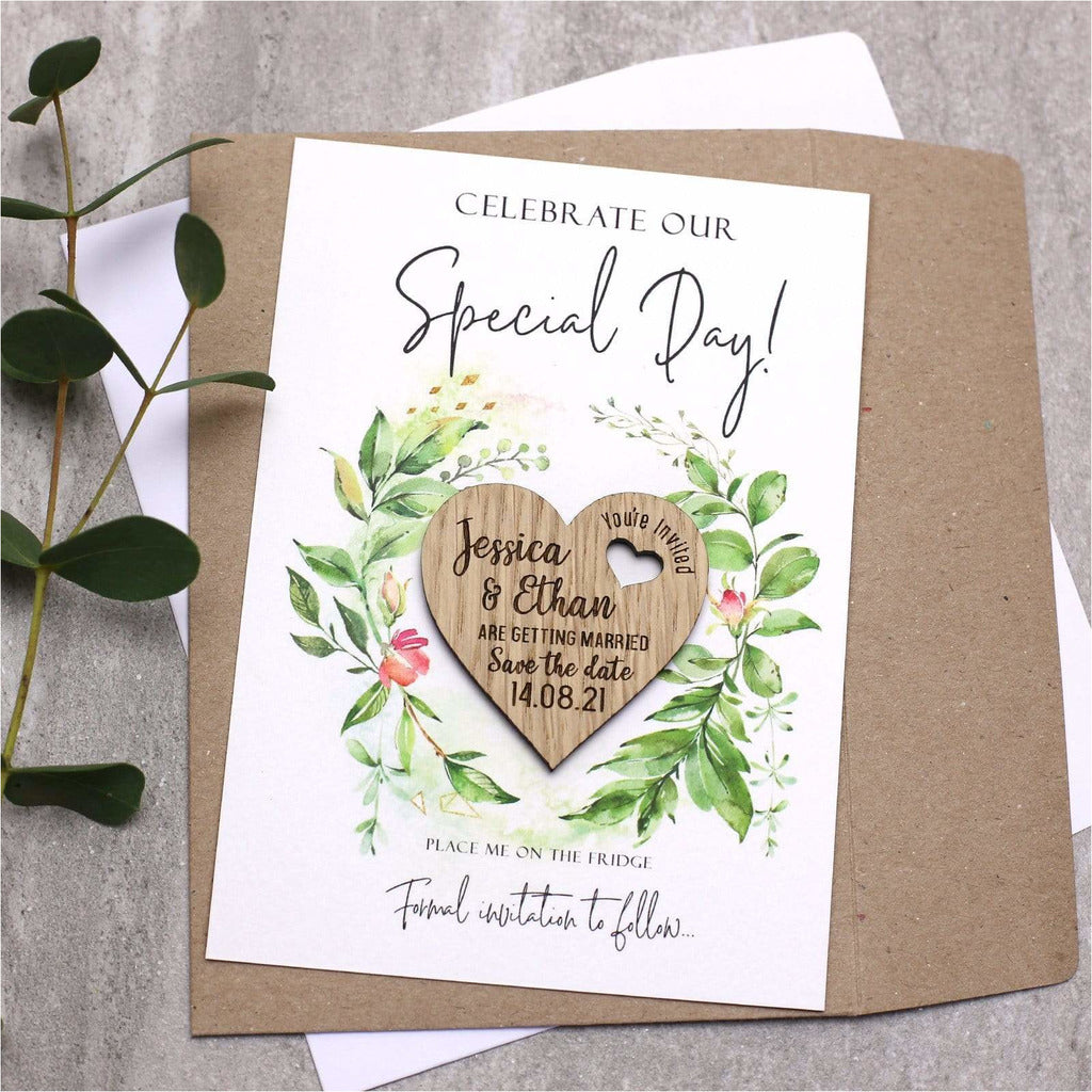 Save The Date Wedding Magnets Wood Heart with Cards NIVI Design