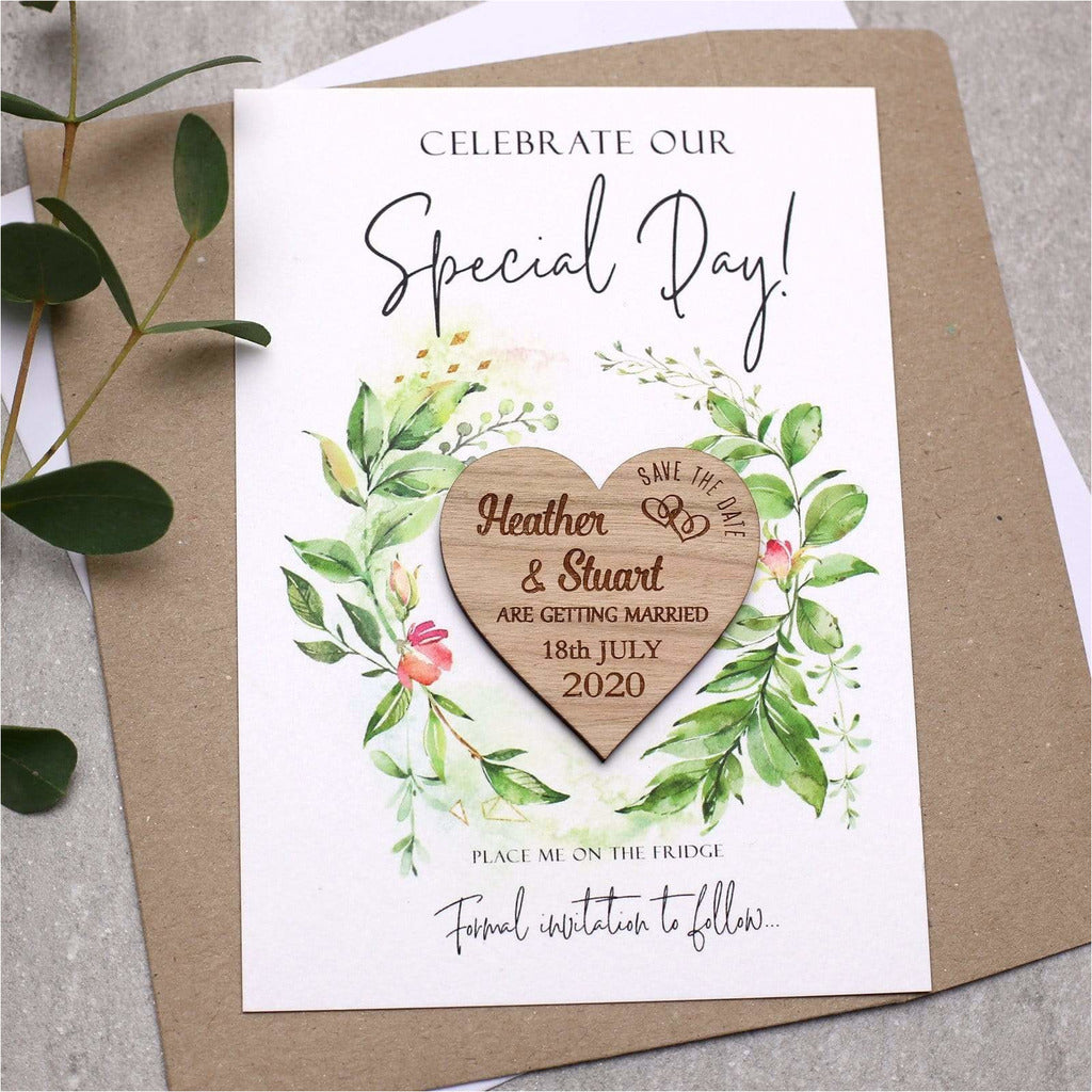 Save the Date Wooden Heart Wedding Magnet Card NIVI Design