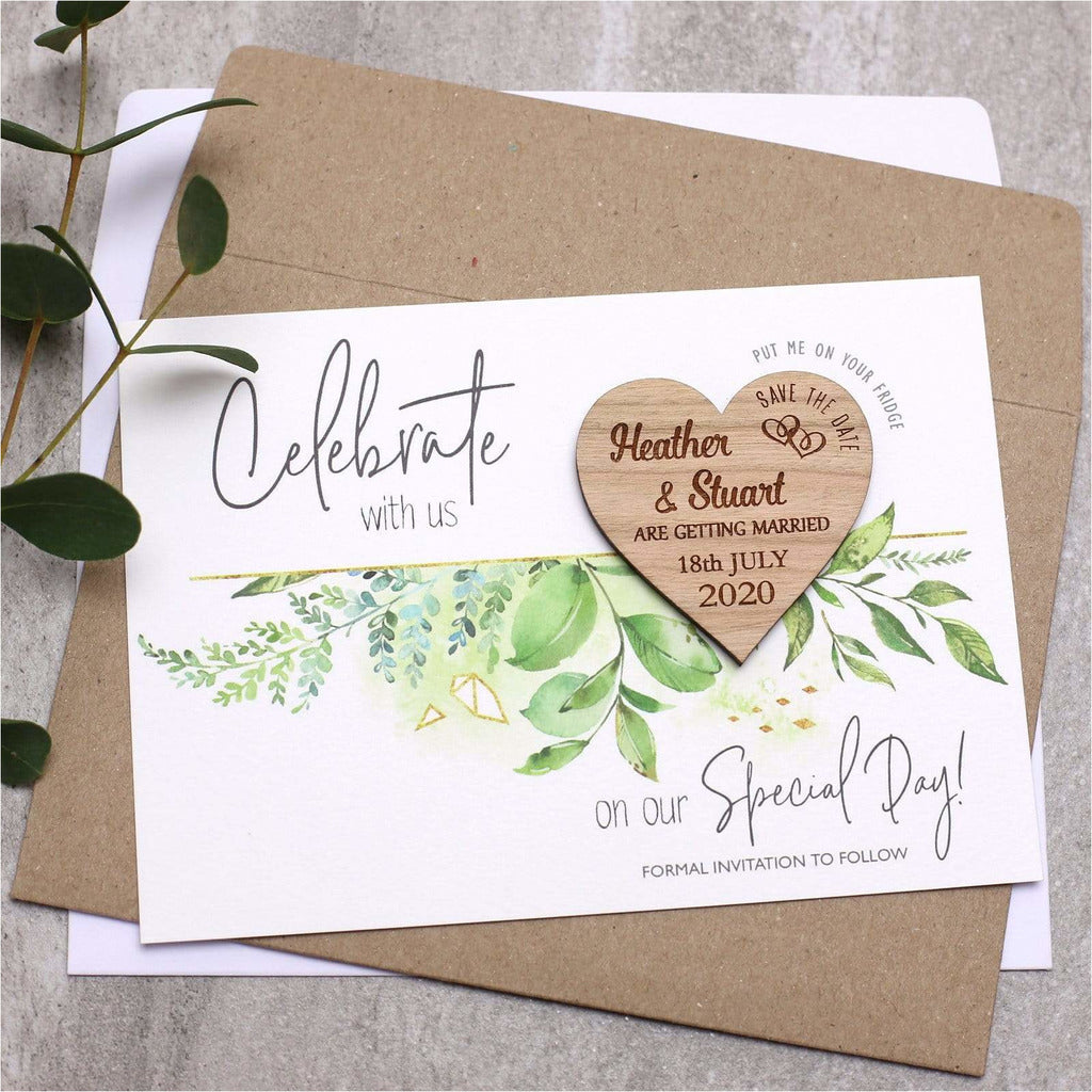 Save the Date Wooden Heart Wedding Magnet Card NIVI Design