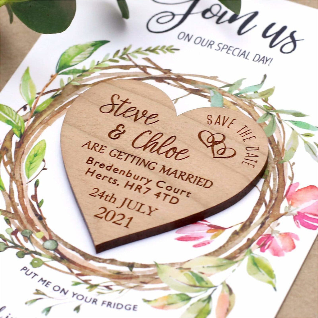 Save the Date Wooden Heart Wedding Magnet Card NIVI Design