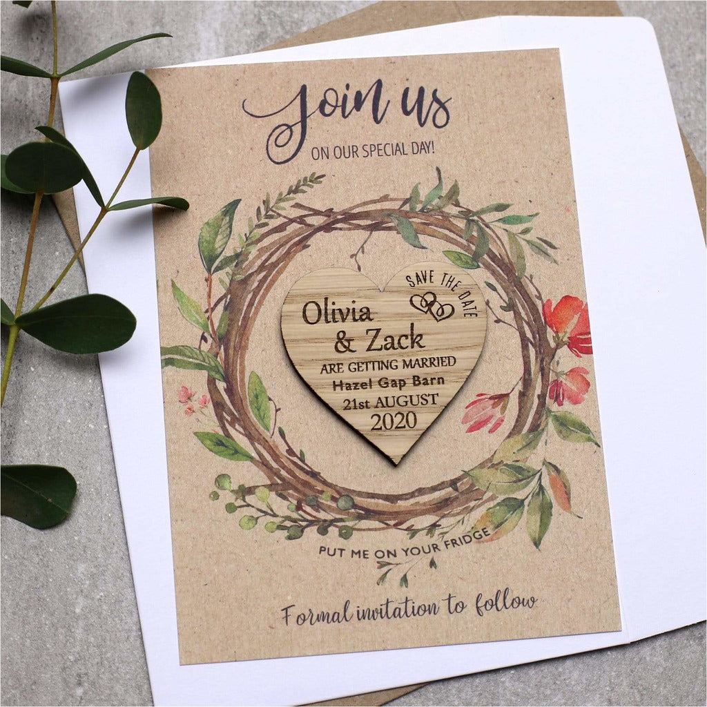 Save the Date Wooden Heart Wedding Magnet Card NIVI Design