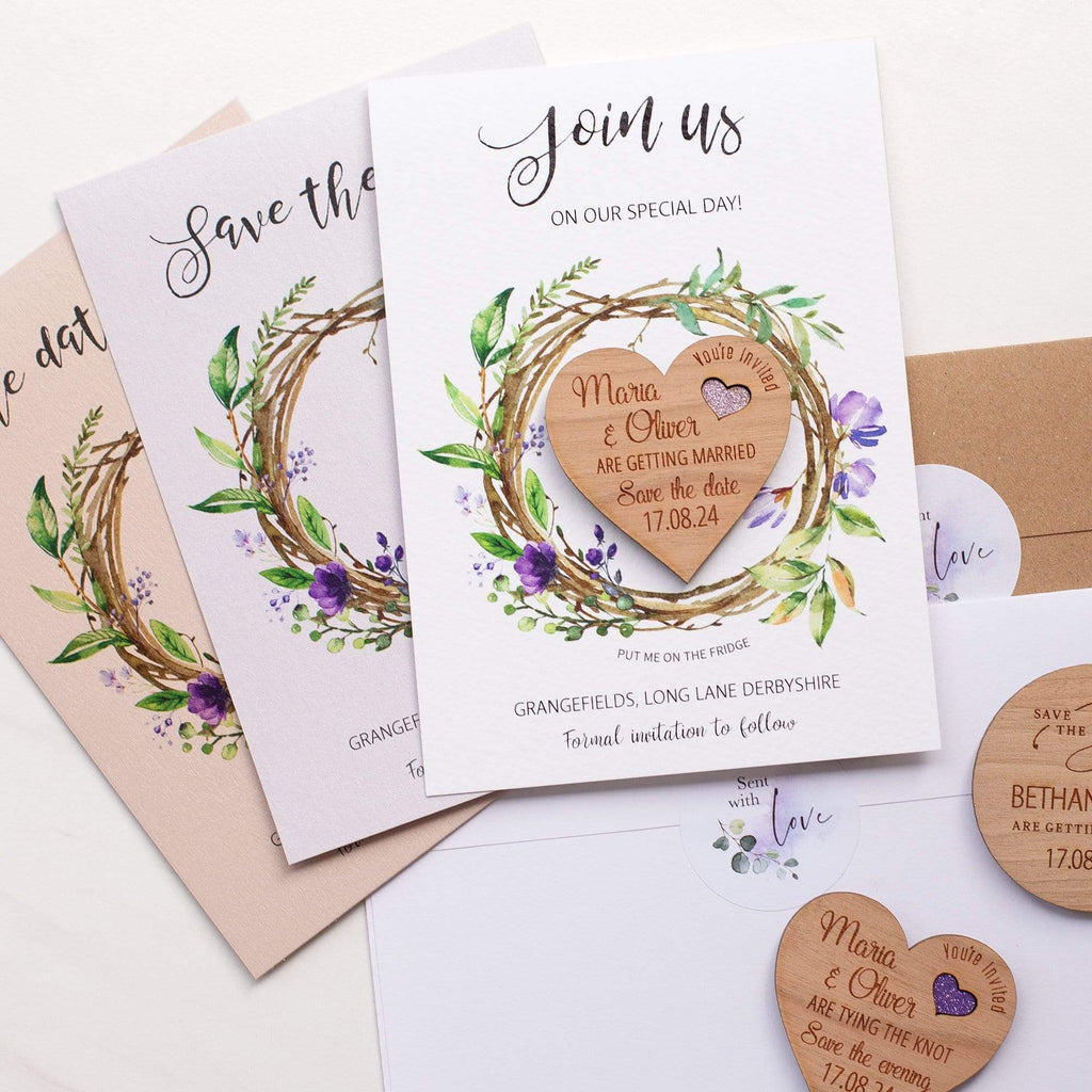 Wedding save the date magnets with purple floral cards NIVI Design