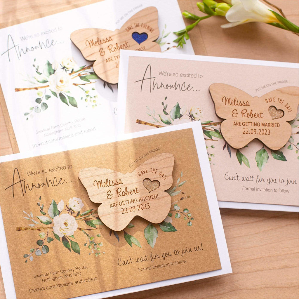 Wooden Butterfly Save The Date Magnets With Cards NIVI Design