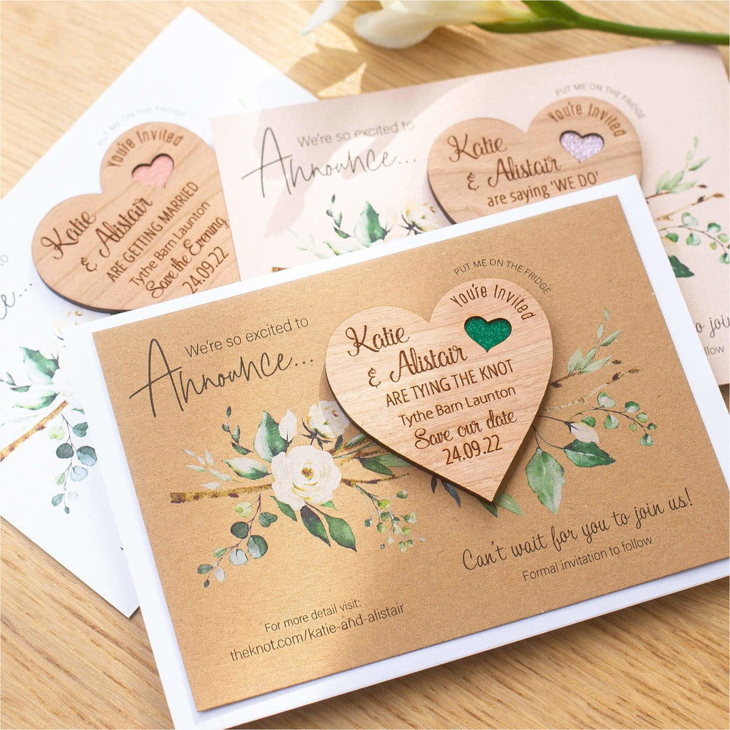 Wooden Heart Save The Date Magnets With Luxury Cards NIVI Design