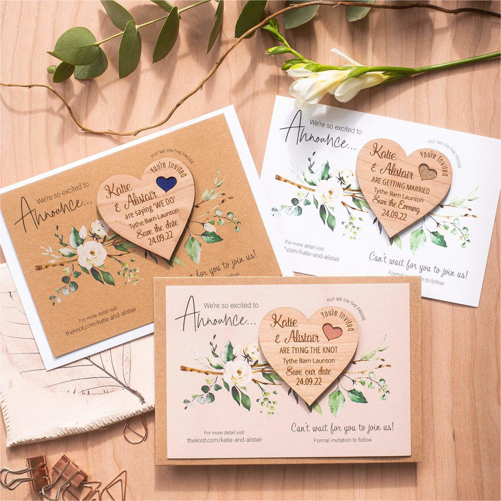 Wooden Heart Save The Date Magnets With Luxury Cards NIVI Design