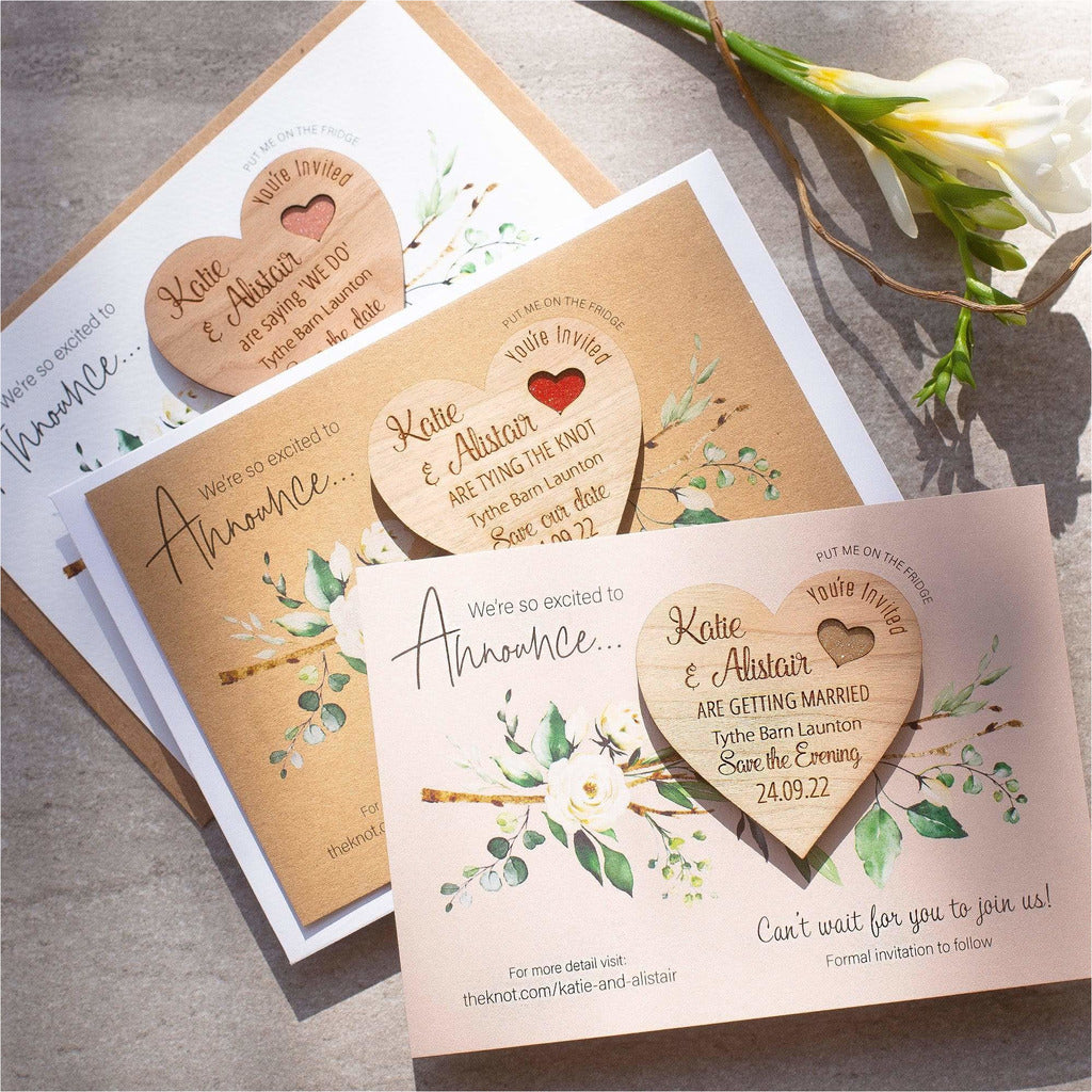 Wooden Heart Save The Date Magnets With Luxury Cards NIVI Design