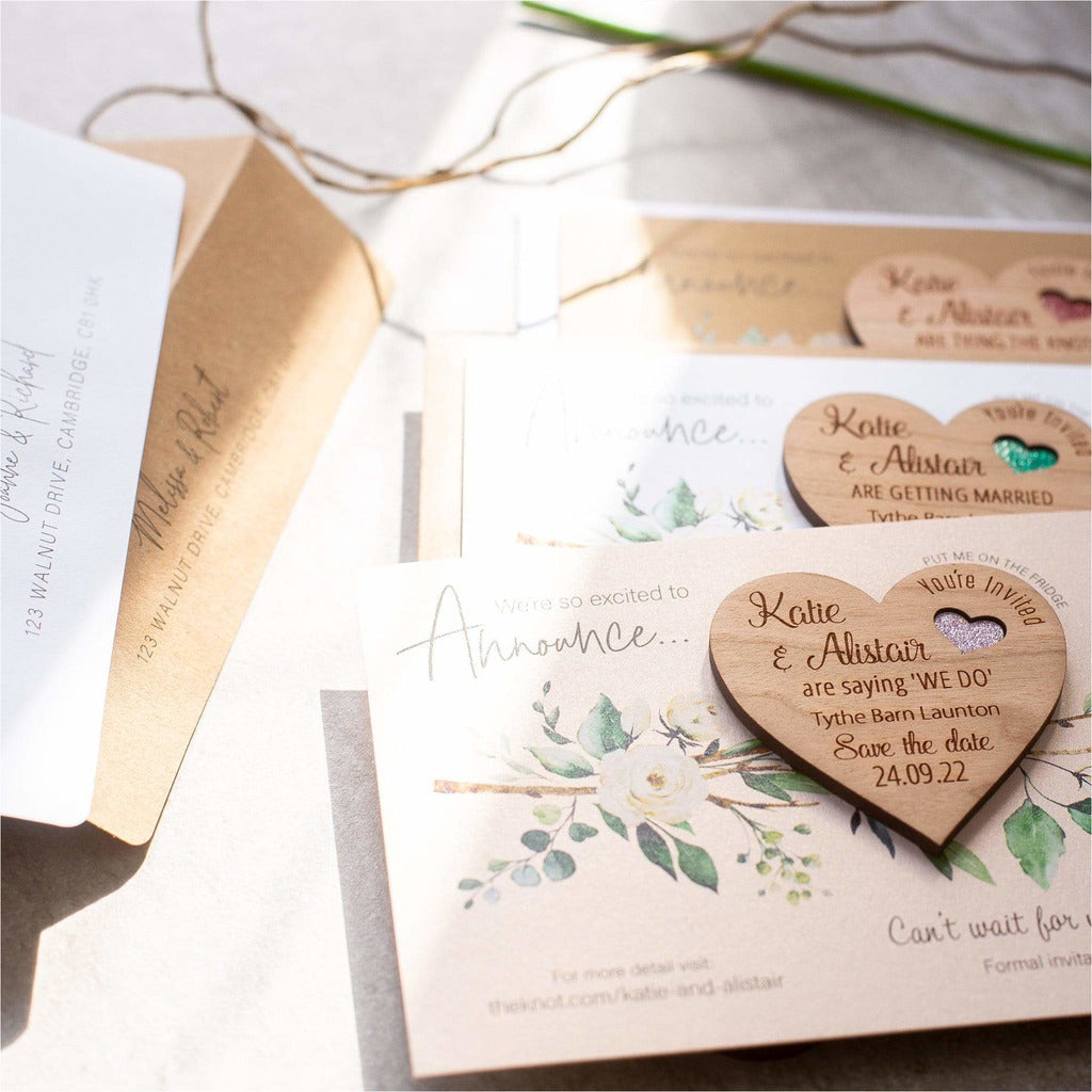 Wooden Heart Save The Date Magnets With Luxury Cards NIVI Design