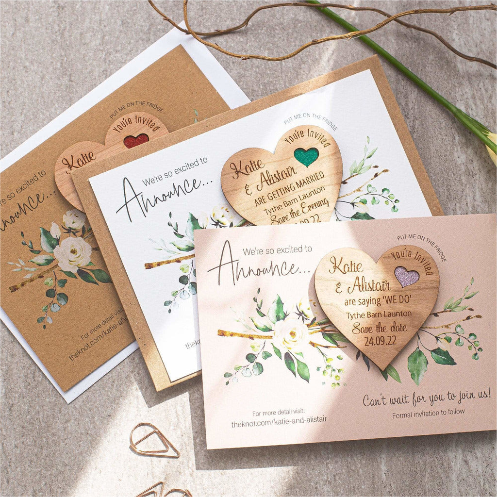 Wooden Heart Save The Date Magnets With Luxury Cards NIVI Design