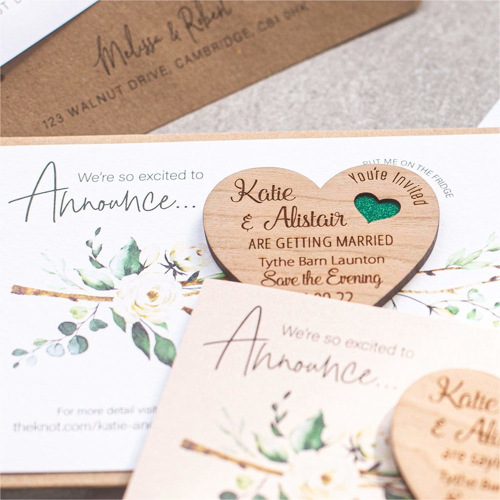 Wooden Heart Save The Date Magnets With Luxury Cards NIVI Design